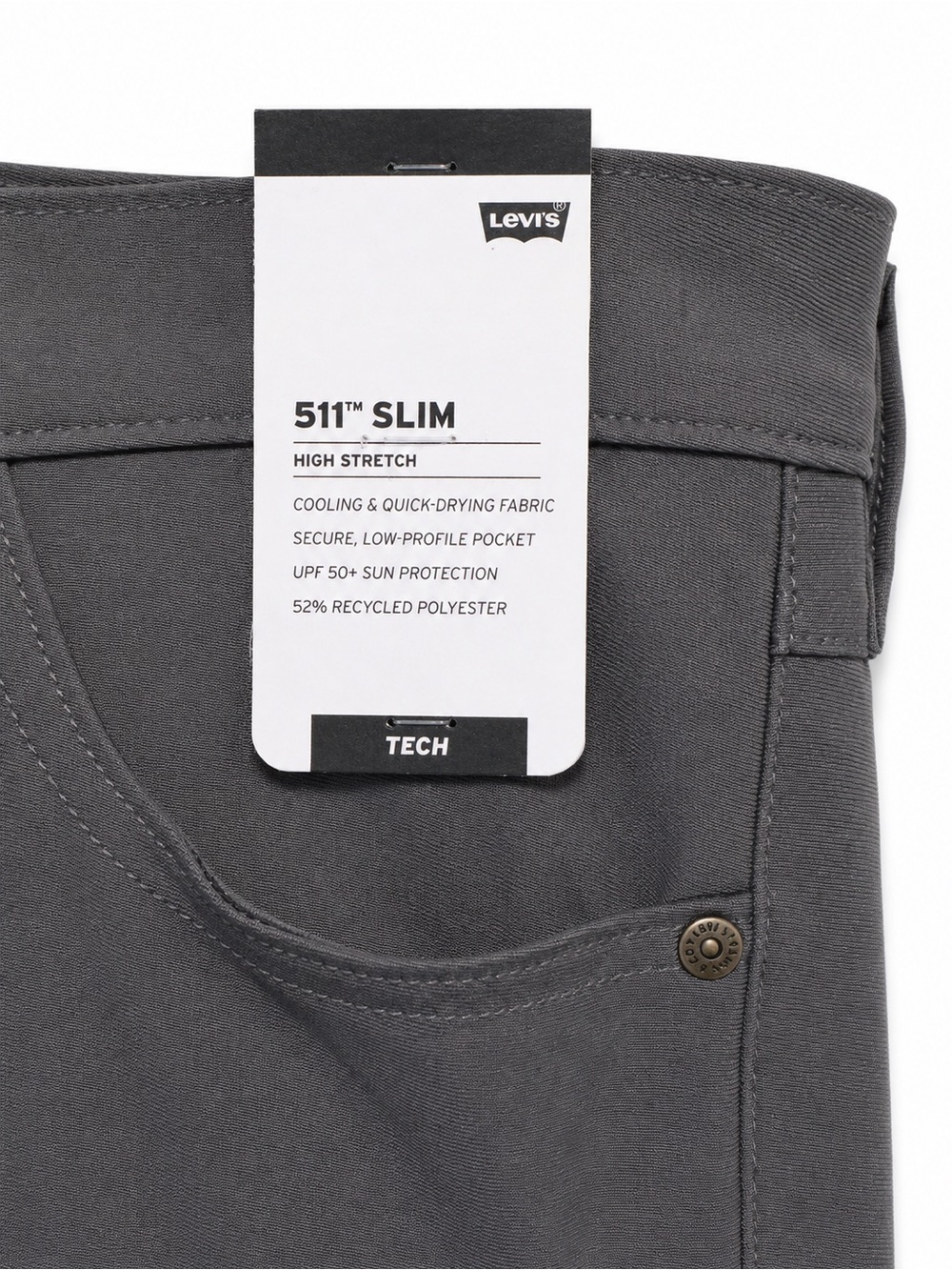 Levi’s 511 Slim Tech Men’s 38x30 Gray High Stretch Performance Pants NWT - Picture 6 of 6